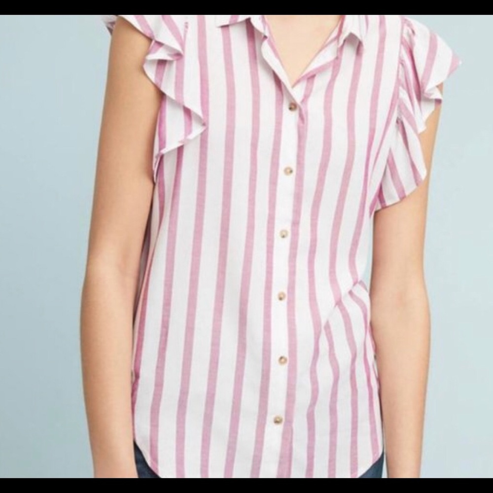 Maeve XL Fairhope Blouse Stripe Ruffle Anthro